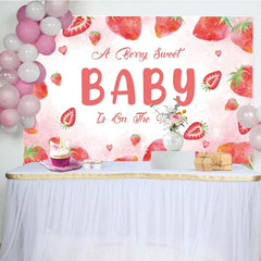 Aperturee - Aperturee Welcome Sweet Strawberry Girl Baby Shower Backdrop