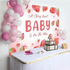 Aperturee - Aperturee Welcome Sweet Strawberry Girl Baby Shower Backdrop