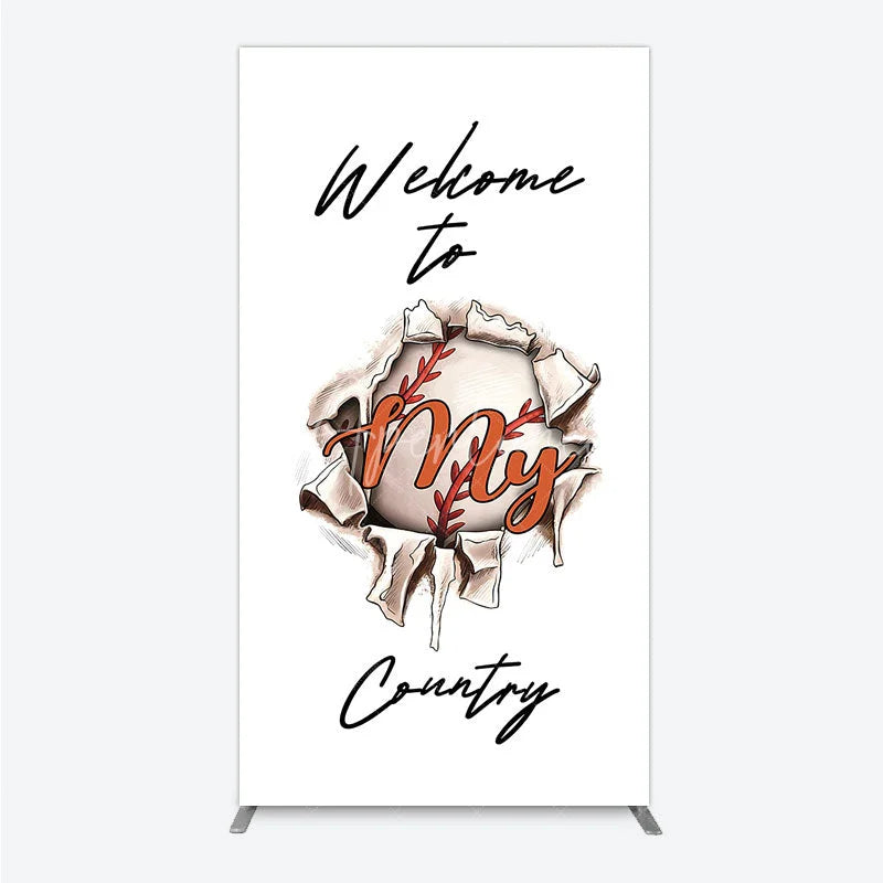 Aperturee - Aperturee Welcome to My Country Baseball Rectangle Backdrop Sports Theme Breakthrough Design Party Cover