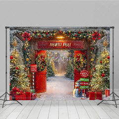 Aperturee - Aperturee Welcome to the North Pole Christmas Backdrop Santa’s Elf Village and Sleigh Winter Wonderland Party Decor