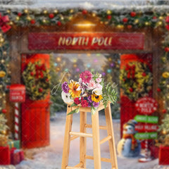 Aperturee - Aperturee Welcome to the North Pole Christmas Backdrop Santa’s Elf Village and Sleigh Winter Wonderland Party Decor