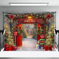 Aperturee - Aperturee Welcome to the North Pole Christmas Backdrop Santa’s Elf Village and Sleigh Winter Wonderland Party Decor