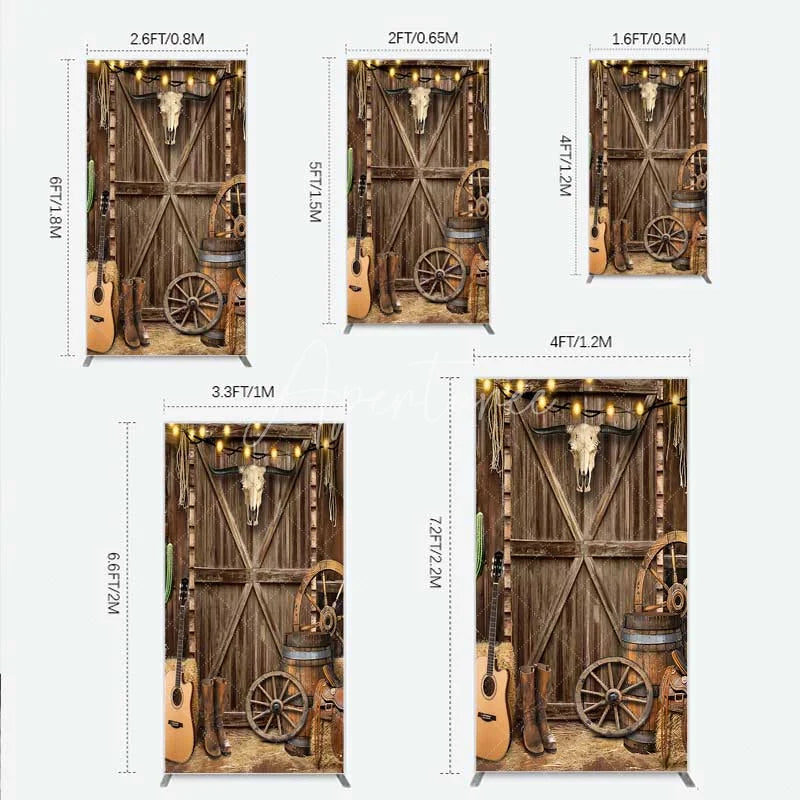 Aperturee - Aperturee Western Cowboy Rectangle Backdrop Saloon Wood Door with Bull Skull and Barrel Background Rustic Birthday Party Decor