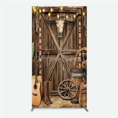 Aperturee - Aperturee Western Cowboy Rectangle Backdrop Saloon Wood Door with Bull Skull and Barrel Background Rustic Birthday Party Decor