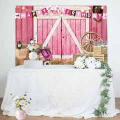 Aperturee - Aperturee Western Cowgirl Farm Pink Happy Birthday Backdrop