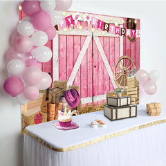 Aperturee - Aperturee Western Cowgirl Farm Pink Happy Birthday Backdrop