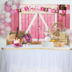 Aperturee - Aperturee Western Cowgirl Farm Pink Happy Birthday Backdrop