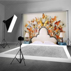 Aperturee Aperturee Whimsical Butterfly Headboard Photography Backdrop Orange and Yellow 3D Butterflies Spring Themed Photo Prop