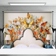 Aperturee Aperturee Whimsical Butterfly Headboard Photography Backdrop Orange and Yellow 3D Butterflies Spring Themed Photo Prop