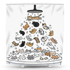 Aperturee - Aperturee Whimsical Cartoon Cats Shower Curtain Funny Kittens Playing in Bathtub with Bubbles Cute Bathroom Decor