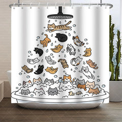 Aperturee - Aperturee Whimsical Cartoon Cats Shower Curtain Funny Kittens Playing in Bathtub with Bubbles Cute Bathroom Decor