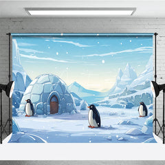 Aperturee - Aperturee Whimsical Cartoon Penguins and Igloo Winter Photography Backdrop Snowy Mountain Scene for Kids Party