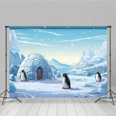 Aperturee - Aperturee Whimsical Cartoon Penguins and Igloo Winter Photography Backdrop Snowy Mountain Scene for Kids Party