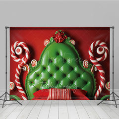 Aperturee Aperturee Whimsical Christmas Headboard Photography Backdrop Red and Green Tufted Bed Candyland Themed Photo Prop Decor