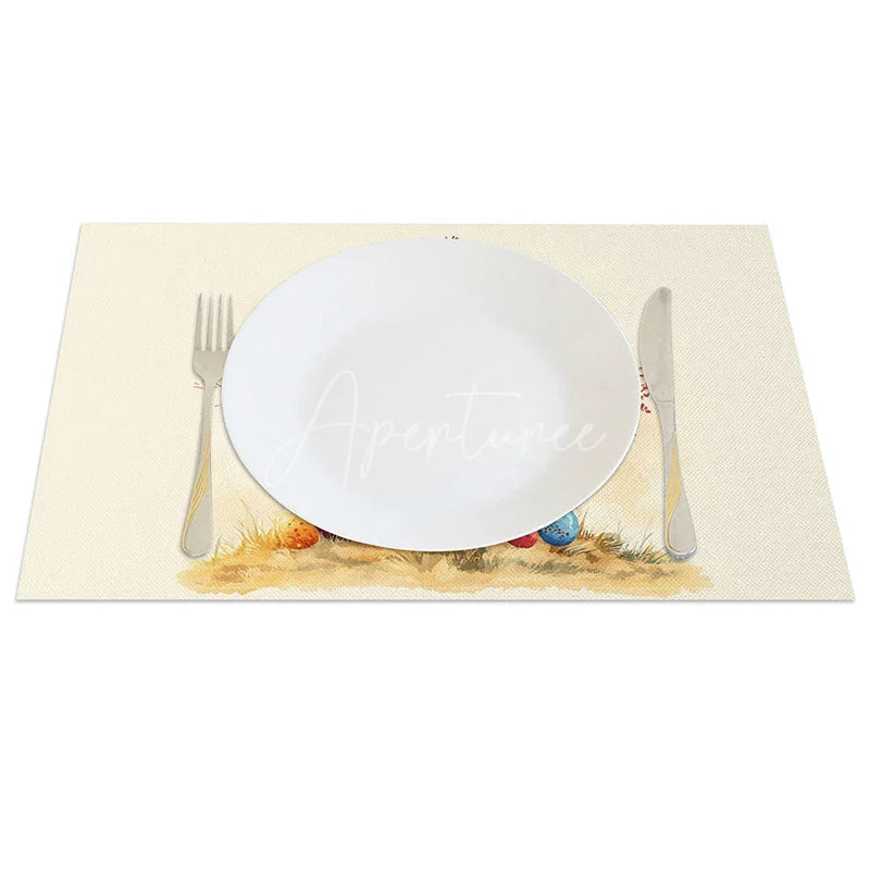 Aperturee - Aperturee Whimsical Easter Egg Tree Set of 4 Placemats Hanging Colorful Eggs Table Mats Spring Creative Dining Decor