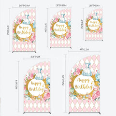 Aperturee - Aperturee Whimsical Fairytale Tea Party Half Moon Arch Backdrop with Pink Diamond Gold Glitter Happy Birthday Celebration
