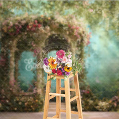 Aperturee - Aperturee Whimsical Floral Garden Gazebo Photography Backdrop Lush Greenery and Romantic Archway for Wedding Party Decor