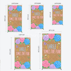 Aperturee - Aperturee Whimsical Floral Hydrangea Butterfly Bee Rectangle Arch Backdrop Three Times the Fun Birthday Decor