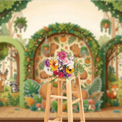 Aperturee - Aperturee Whimsical Forest Capybara Photography Backdrop with Cartoon Animals Trees and String Lights for Kids Birthday Party