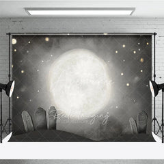 Aperturee - Aperturee Whimsical Graveyard Photography Backdrop Painterly Full Moon and Tombstones Starry Halloween Night Background