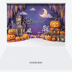 Aperturee - Aperturee Whimsical Halloween Haunted House and Pumpkin Combo Set Backdrop Spooky Moon Bat Ghost Party Decor