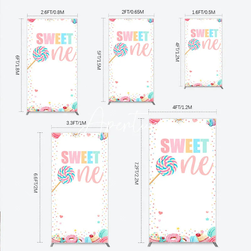 Aperturee - Aperturee Whimsical Pastel Sweet One Lollipop and Dessert Confetti Rectangle Arch Backdrop First Birthday Party Decor