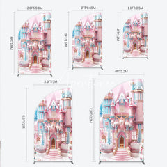 Aperturee - Aperturee Whimsical Pink and Blue Candy Castle Winter Wonderland Half Moon Arch Backdrop Festive Holiday Birthday Party Decor