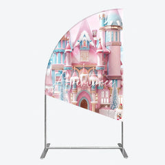 Aperturee - Aperturee Whimsical Pink and Blue Candy Castle Winter Wonderland Half Moon Arch Backdrop Festive Holiday Birthday Party Decor