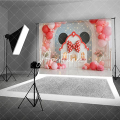 Aperturee - Aperturee Whimsical Pink Coral Balloon Garland Playhouse Photography Backdrop Red Polka Dot Bow Birthday Party Decor