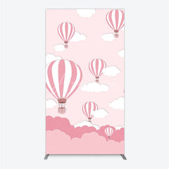 Aperturee - Aperturee Whimsical Pink Hot Air Balloon and Clouds Rectangle Arch Backdrop Baby Shower Birthday Party Decor