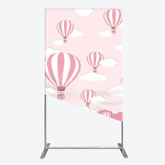 Aperturee - Aperturee Whimsical Pink Hot Air Balloon and Clouds Rectangle Arch Backdrop Baby Shower Birthday Party Decor