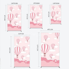 Aperturee - Aperturee Whimsical Pink Hot Air Balloon and Clouds Rectangle Arch Backdrop Baby Shower Birthday Party Decor