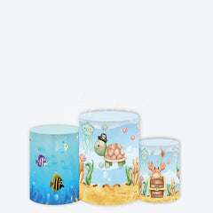 Aperturee - Aperturee Whimsical Under the Sea Cylinder Cover featuring a Pirate Turtle Crab and Colorful Fish for Kids Birthday Party