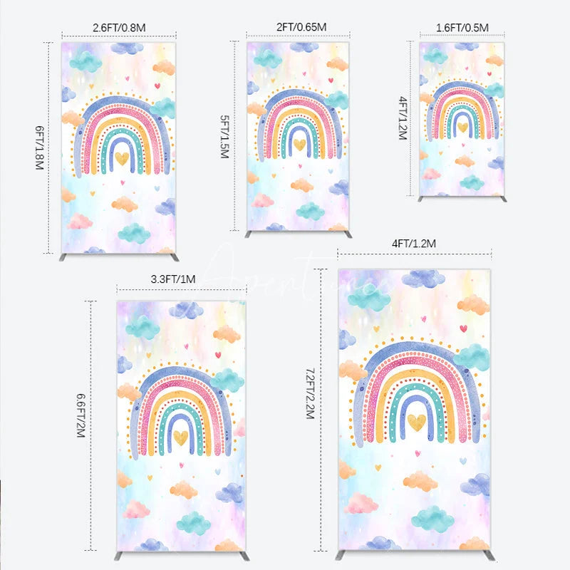Aperturee - Aperturee Whimsical Watercolor Pastel Rainbow with Clouds and Hearts Rectangle Arch Backdrop Dreamy Baby Shower Birthday Decor