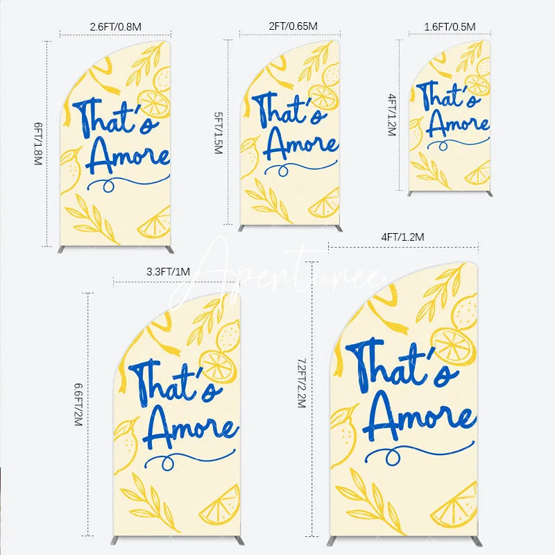 Aperturee - Aperturee Whimsical Yellow and Blue Lemons That’s Amore Half Moon Arch Backdrop Italian Theme Party Decor for Celebration.
