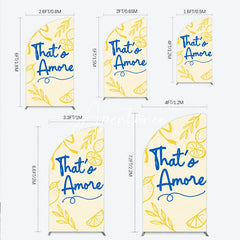 Aperturee - Aperturee Whimsical Yellow and Blue Lemons That’s Amore Half Moon Arch Backdrop Italian Theme Party Decor for Celebration.