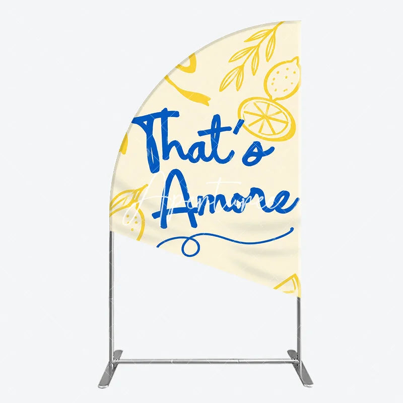 Aperturee - Aperturee Whimsical Yellow and Blue Lemons That’s Amore Half Moon Arch Backdrop Italian Theme Party Decor for Celebration.