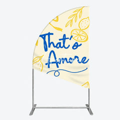 Aperturee - Aperturee Whimsical Yellow and Blue Lemons That’s Amore Half Moon Arch Backdrop Italian Theme Party Decor for Celebration.