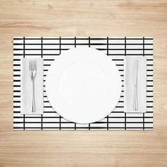 Aperturee - Aperturee White and Black Lines Plaid Pattern Set of 4 Placemats Modern Geometric for Farmhouse Kitchen Decor