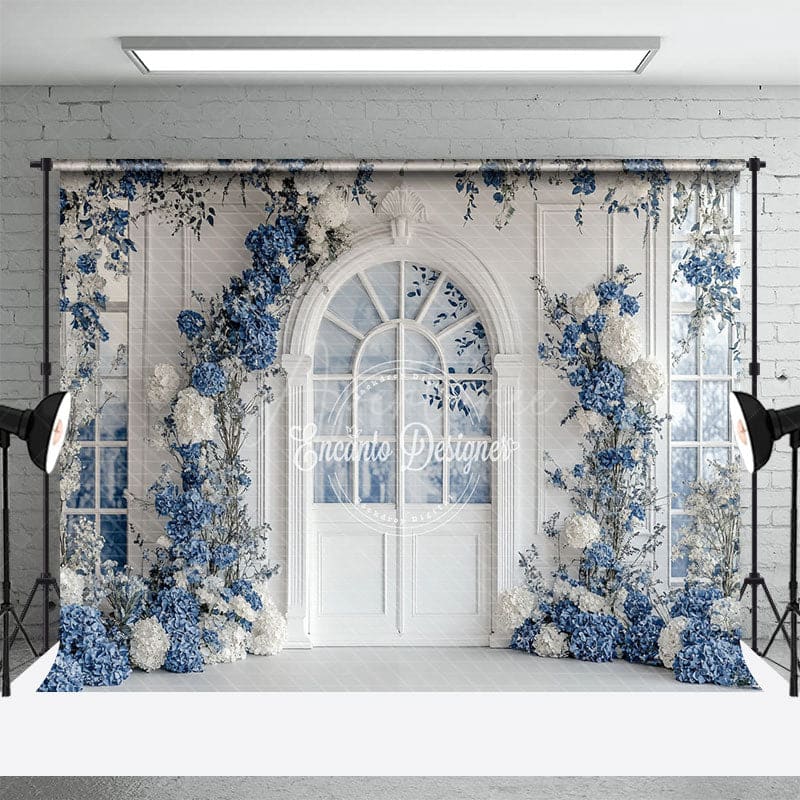 Aperturee - Aperturee White And Blue Elegant Floral Sweet Wedding Backdrop