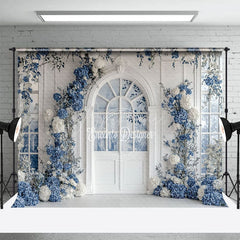 Aperturee - Aperturee White And Blue Elegant Floral Sweet Wedding Backdrop