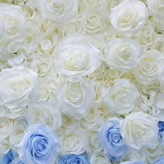Aperturee - Aperturee White and Blue Ombre Rose Artificial Flower Wall Elegant Wedding Baby Shower and Party Backdrop Decor