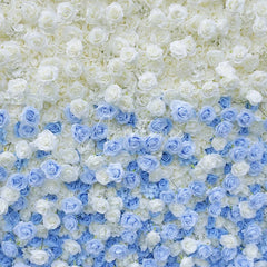 Aperturee - Aperturee White and Blue Ombre Rose Artificial Flower Wall Elegant Wedding Baby Shower and Party Backdrop Decor