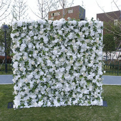 Aperturee - Aperturee White and Cream Roses Hydrangea Artificial Flower Wall Lush Greenery Wedding Party Event Backdrop Decor