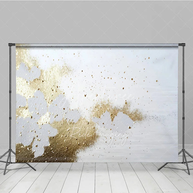 Aperturee - Aperturee White and Gold Glitter Abstract Photography Backdrop Elegant Shimmer Splatter Photo Background for Studio Shoots