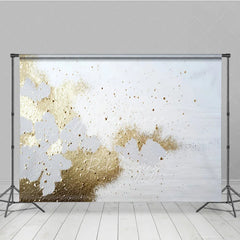 Aperturee - Aperturee White and Gold Glitter Abstract Photography Backdrop Elegant Shimmer Splatter Photo Background for Studio Shoots