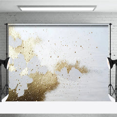 Aperturee - Aperturee White and Gold Glitter Abstract Photography Backdrop Elegant Shimmer Splatter Photo Background for Studio Shoots