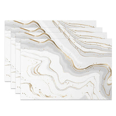 Aperturee - Aperturee White and Gold Marble Placemats Set of 4 Luxury Stone Texture for Elegant Wedding and Holiday Decor