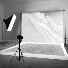 Aperturee - Aperturee White and Silver Abstract Textured Photography Backdrop Elegant Glitter Sparkle for Studio Portraits and Events
