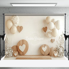 Aperturee - Aperturee White Balloons Floral Wood Heart Valentines Backdrop